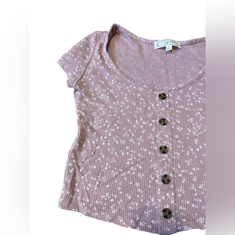 Hippie Rose Floral Rose Pink Short Sleeve Button Top